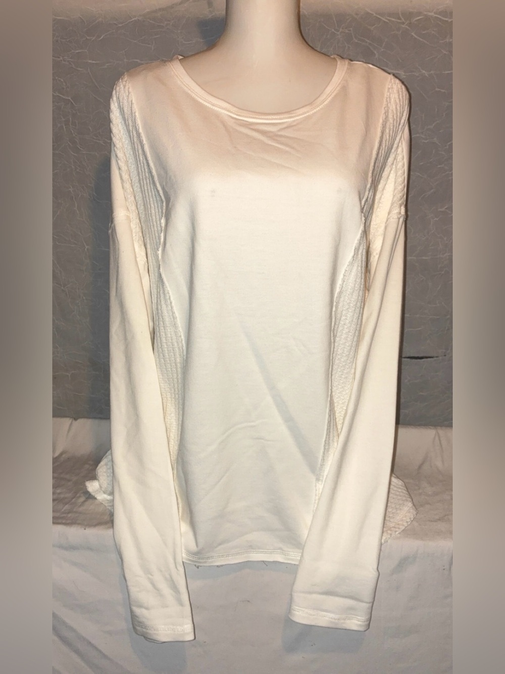 NWT Wonderly Large Parchment Waffle Knit Long Sleeve Top Cream